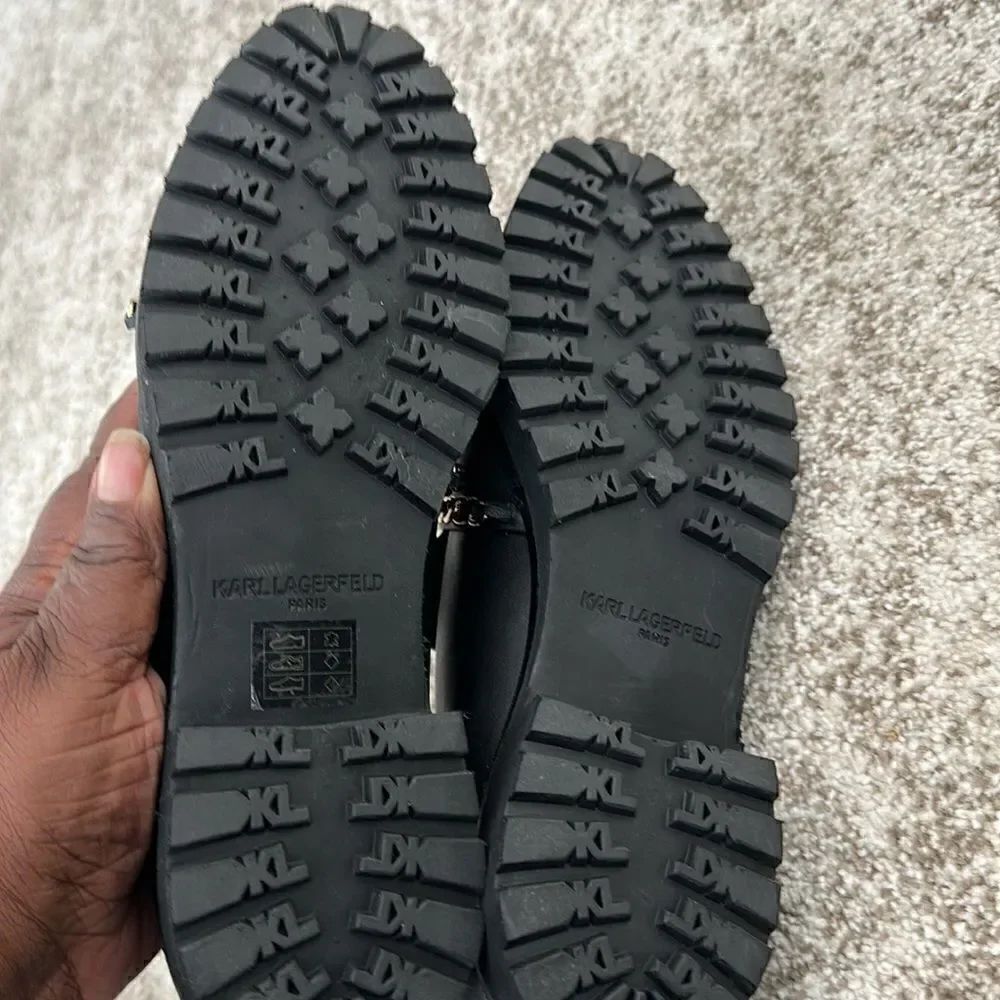 KARL LAGERFELD Paris Piel Liverpool Flat In Black Leather 8 - Picture 6 of 7